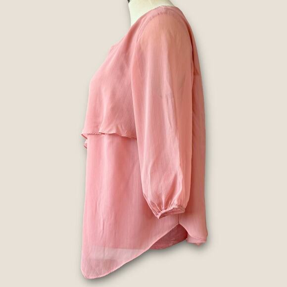 ALYX Layered Asymmetrical Chiffon Casual Top Blouse 3/4 Sleeve Size 2X Rose Pink - Picture 3 of 12